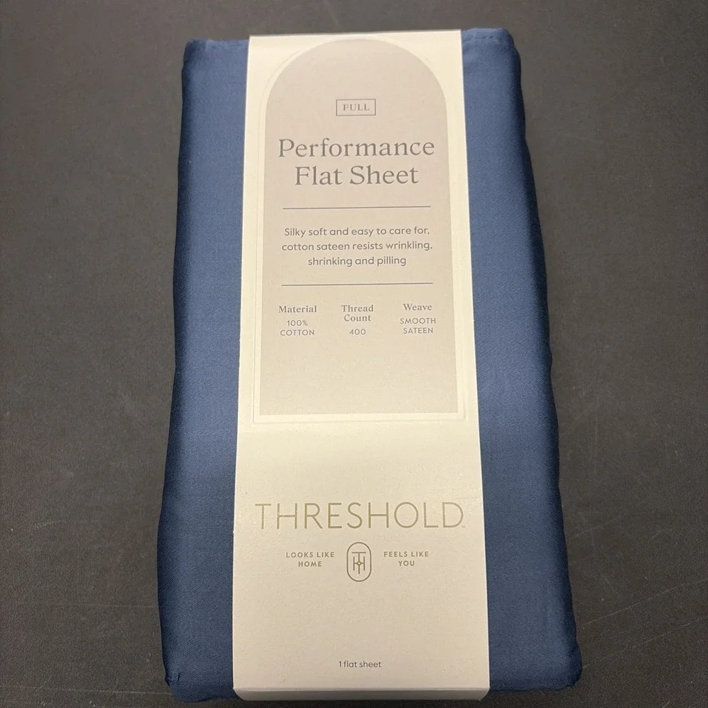 Full 400 Thread Count Performance Flat Sheet Metallic Blue Threshold Cotton 0649